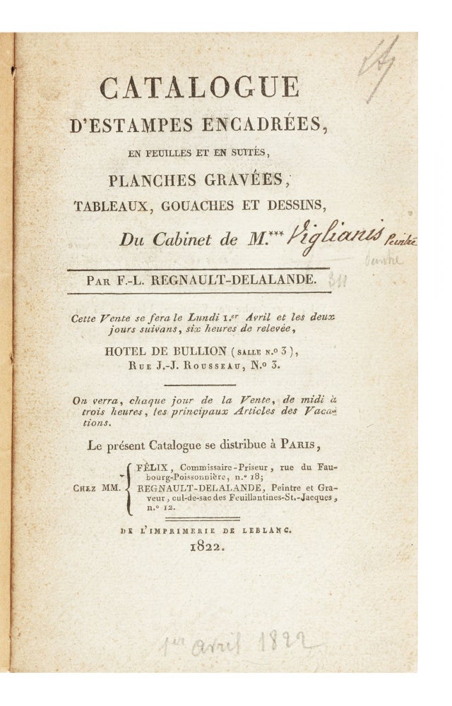 Item ID: 7202 Catalogue d’Estampes…Planches gravées, Tableaux, Gouaches et Dessins, Du...