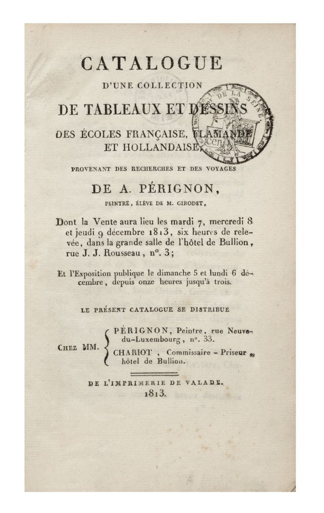 Item ID: 7356 Catalogue d’une Collection de Tableaux et Dessins des Ecoles Francaise, Flamande...