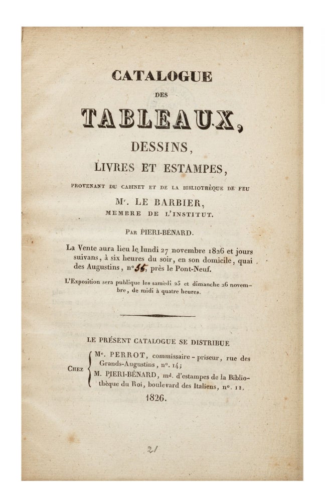 Item ID: 7404 Catalogue des Tableaux, Dessins, Livres et Estampes, Provenant du Cabinet… Par...