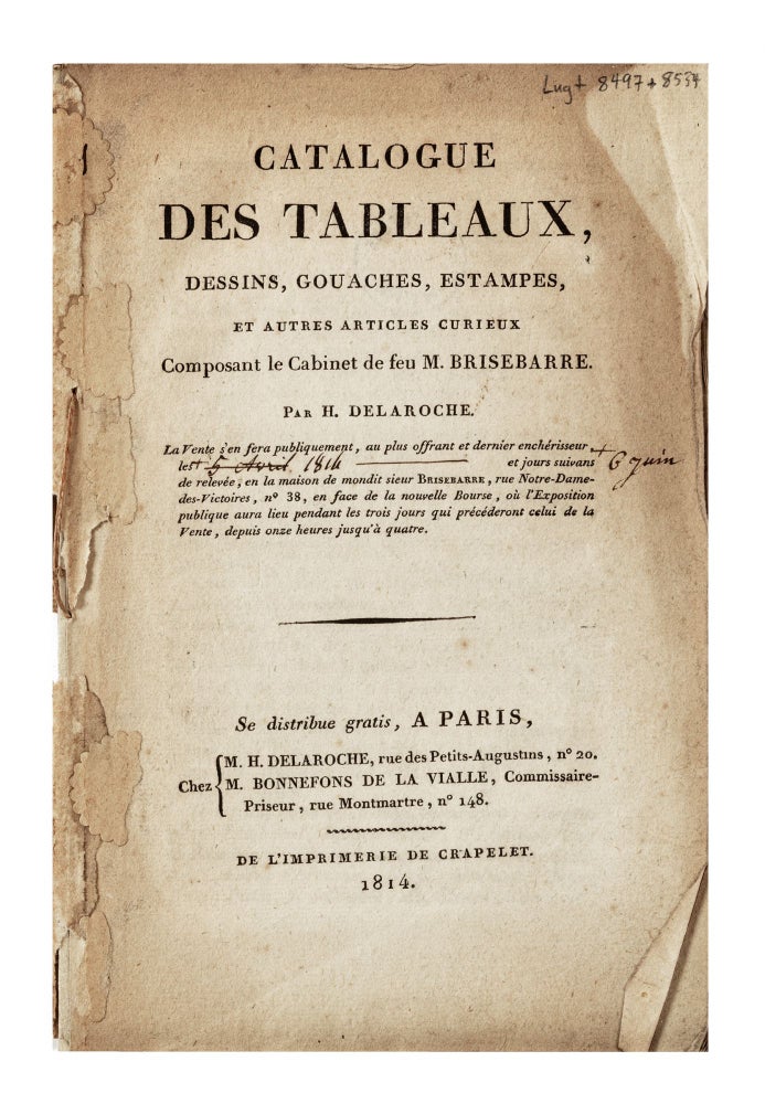 Item ID: 7405 Catalogue des Tableaux, Dessins, Gouaches, Estampes, et autres Articles curieux...