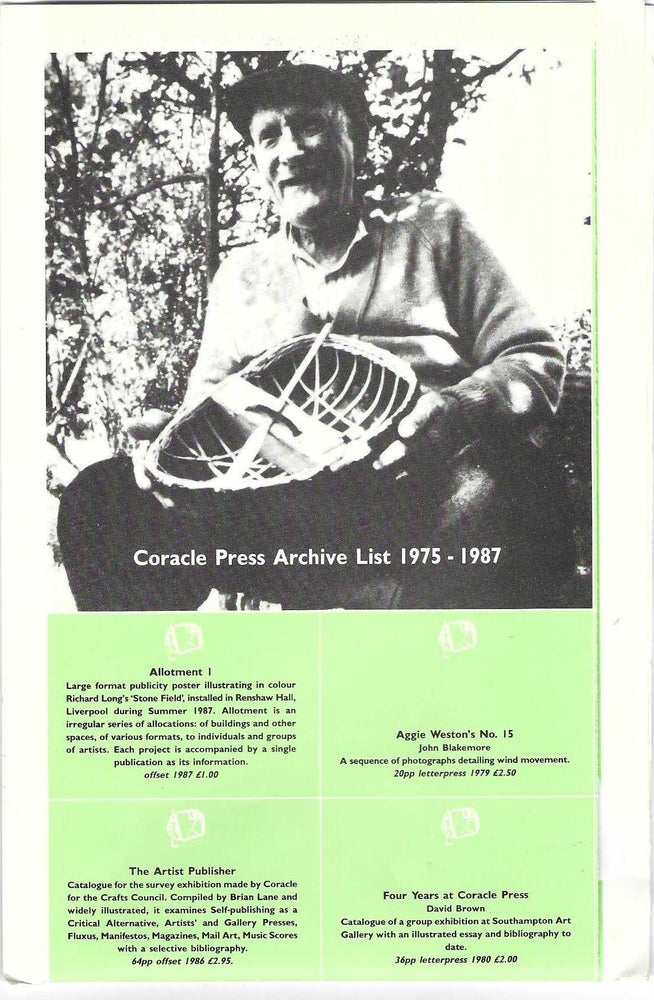 Item ID: 7471 [From first panel]: Coracle Press Archive List 1975-1987. CORACLE.