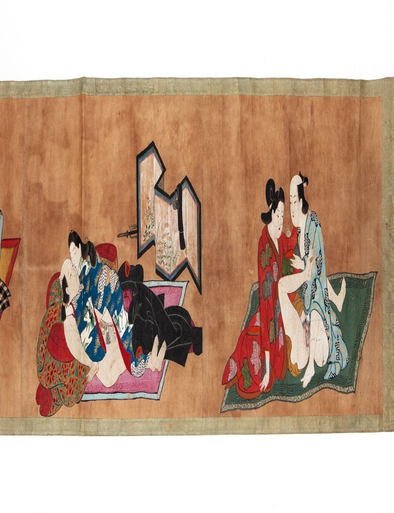 Item ID: 7719 Picture scroll on paper, with ten erotic paintings, with ample use of metallic...