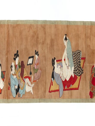 Picture scroll on paper, with ten erotic paintings, with ample use of metallic pigments & paint made from ground-up seashells.