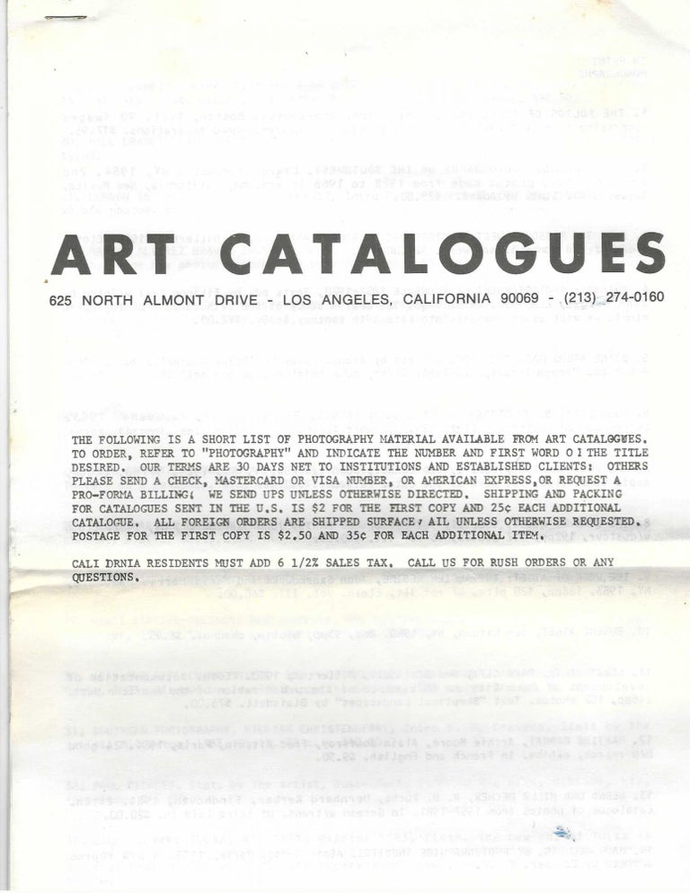 Item ID: 7831 [Photography List]. bookseller ART CATALOGUES
