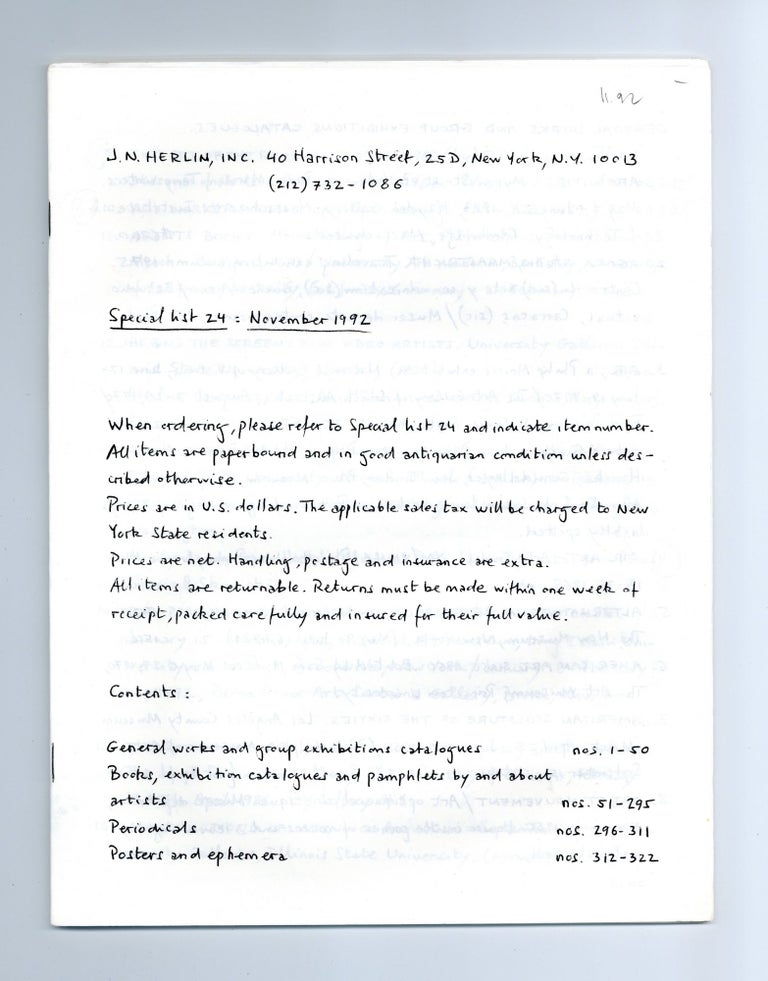 Item ID: 7956 Special List 24: November 1992. Jean-Noël HERLIN, bookseller.