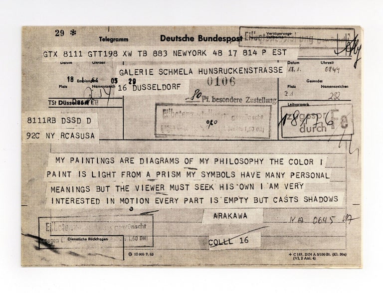 Item ID: 8014 Folded announcement card: Diagramme von Shusaku Arakawa (24 January-13 February 1964). Shusaku ARAKAWA.