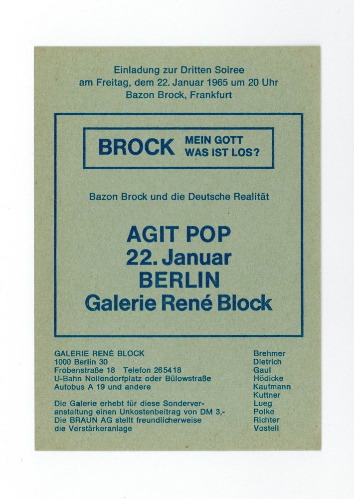 Item ID: 8065 Announcement card: Brock: Mein Gott, Was Ist Los? (22 January 1965). dealer GALERIE...