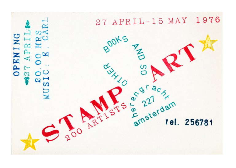 Item ID: 8086 Announcement card for the Other Books and So exhibition Stamp Art, 200 Artists (27...