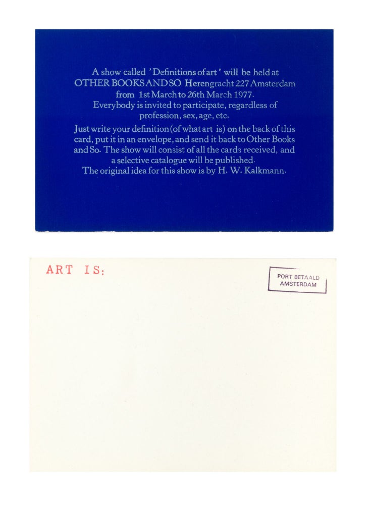 Item ID: 8134 Postcard (150 x 105 mm.), printed on recto and stamped “ART IS:” on verso....