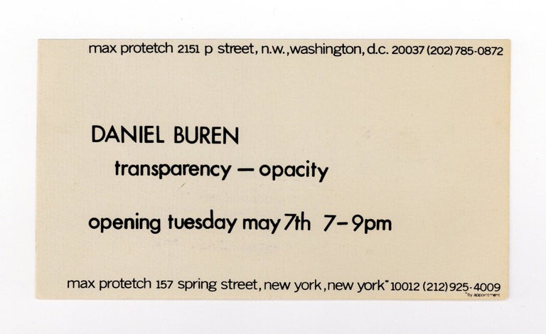 Item ID: 8268 Invitation card: Daniel Buren: transparency — opacity (opens 7 May...