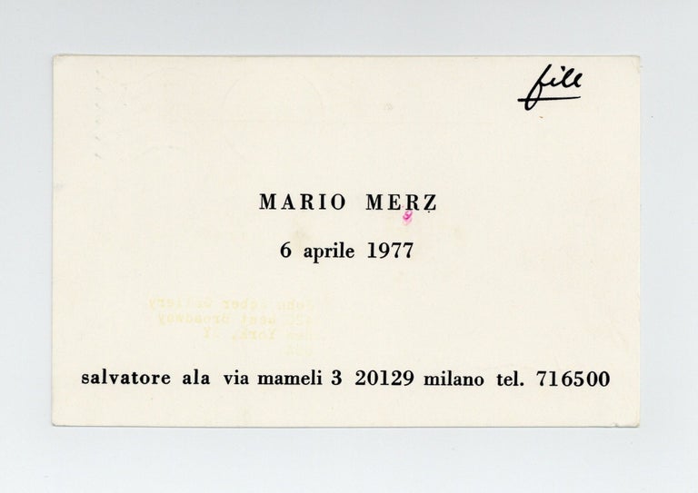 Item ID: 8311 Exhibition postcard: Mario Merz (opens 6 April 1977). Mario MERZ