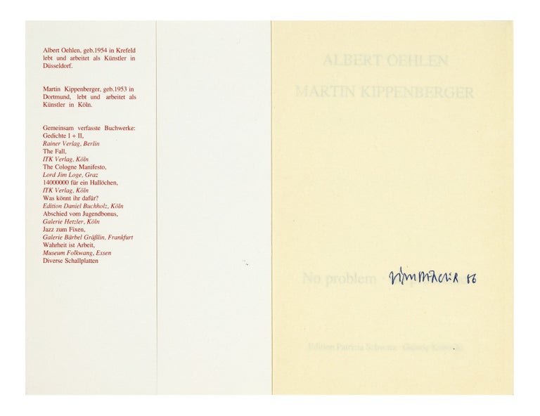 Item ID: 8338 Albert Oehlen, Martin Kippenberger: No problem – no problème. Martin KIPPENBERGER.