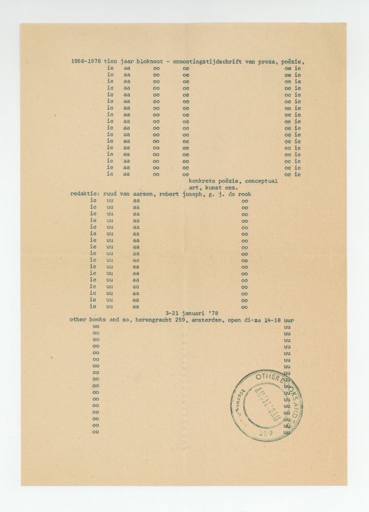 Item ID: 8429 A4 exhibition flyer: 1968-1978 tien jaar bloknoot – onmoetingstijdschrift van...