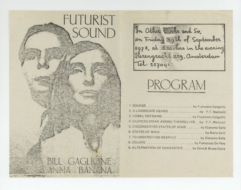 Item ID: 8430 Program flyer: Futurist Sound (29 September 1978). Bill GAGLIONE, Anna BANANA