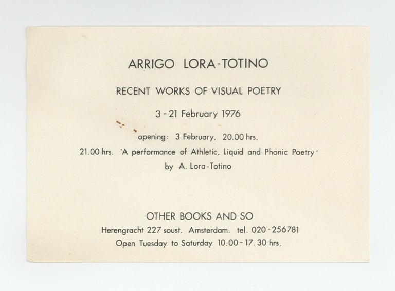 Item ID: 8431 Postcard announcement: Arrigo Lora-Totino: Recent Works of Visual Poetry...