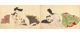 Scroll on paper, with 12 erotic paintings, including one of two lesbians, in brush & ink and color washes.