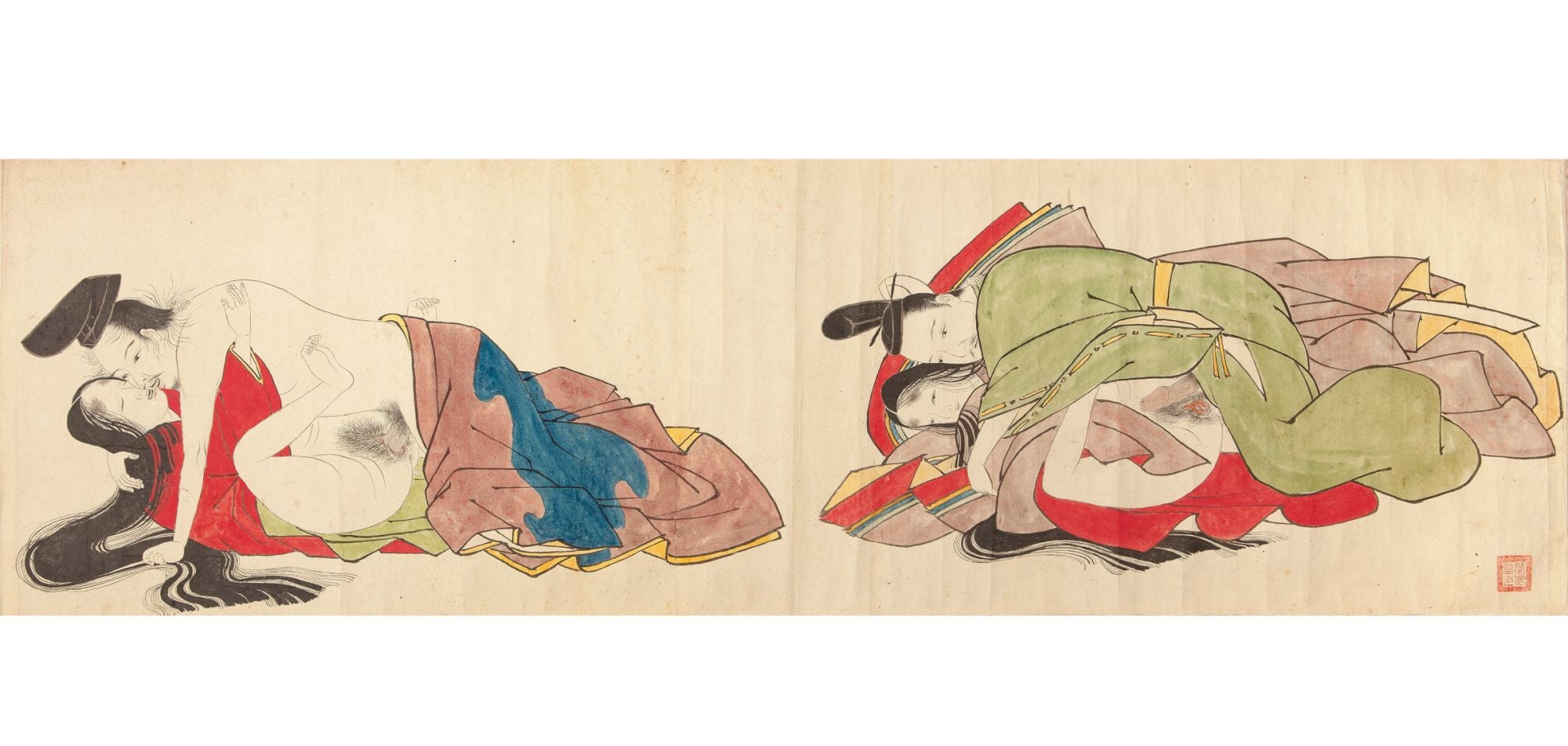 Scroll on paper, with 12 erotic paintings, including one of two lesbians,  in brush & ink and color washes by HEIAN STYLE EROTIC SCROLL on JONATHAN A.  ...