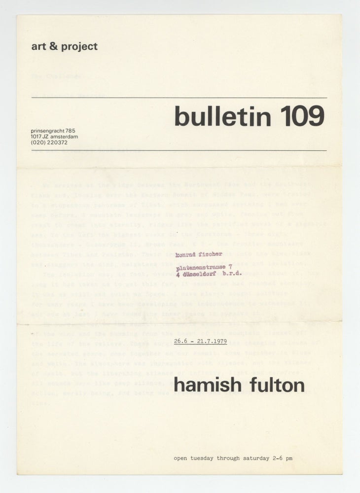 Item ID: 8570 bulletin 109 (26 June-21 July 1979). Hamish FULTON