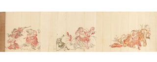 An e-bangire (writing-paper edition), depicting six of the main characters from Shui hu zhuan [J: Suikoden; Water Margin [or] Outlaws of the Marsh].