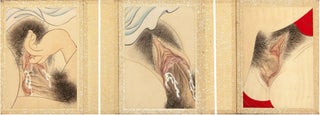 A collection of 12 highly detailed & explicit paintings (each 190 x 132 mm.) of vulvas, some with penises & hands evident, pasted in an orihon (accordion format).
