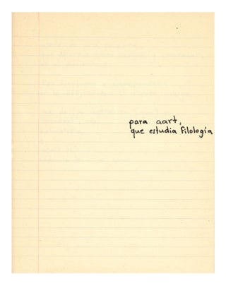 The autograph manuscript for amor, la palabra (1973), ink on paper, ruled notebook.