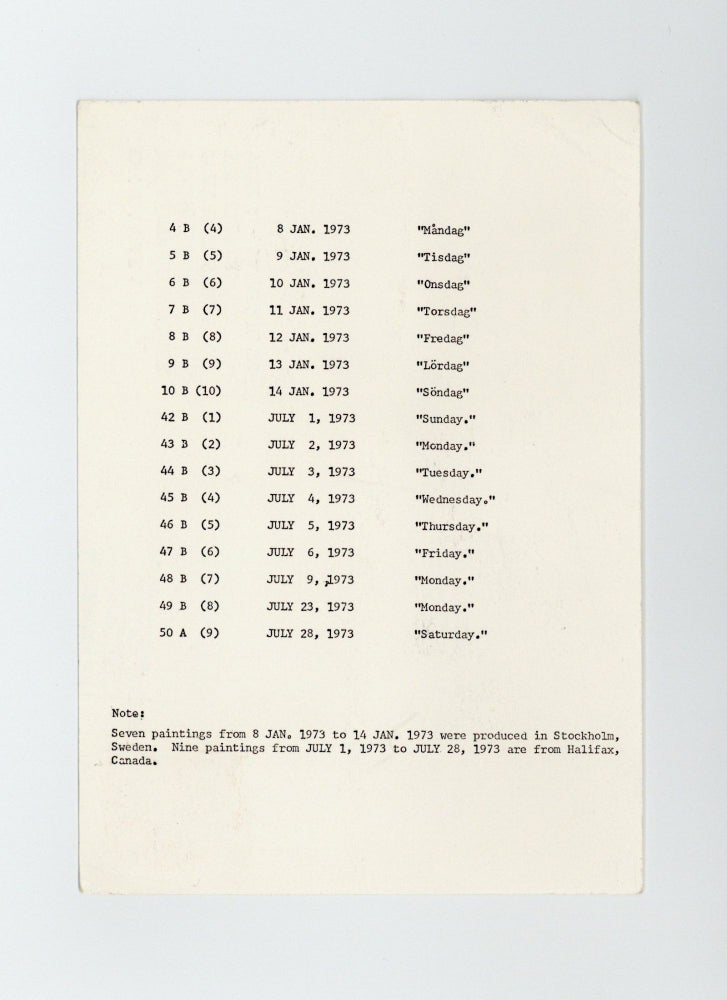 Item ID: 8691 Exhibition postcard: On Kawara Bei Konrad Fischer (8-30 April 1975). On KAWARA
