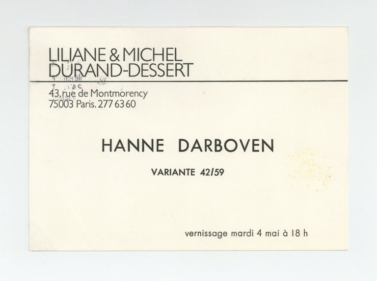 Item ID: 8777 Exhibition postcard: Hanne Darboven: Variante 42/59 (opens 4 May...