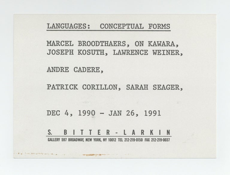 Item ID: 8793 Exhibition postcard: Languages: Conceptual Forms, Marcel Broodthaers, On Kawara,...