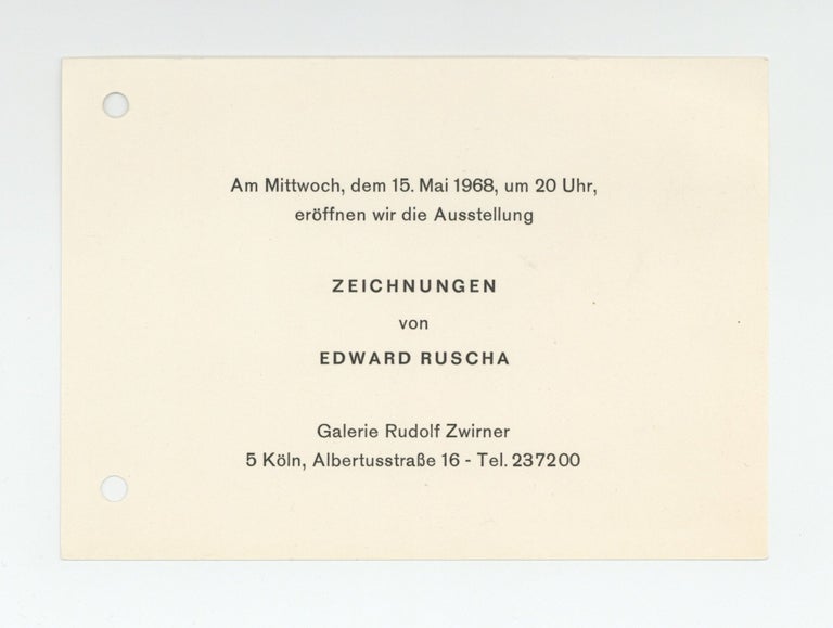 Item ID: 8796 Exhibition card: Zeichnungen von Edward Ruscha (opens 15 May 1968). Edward...