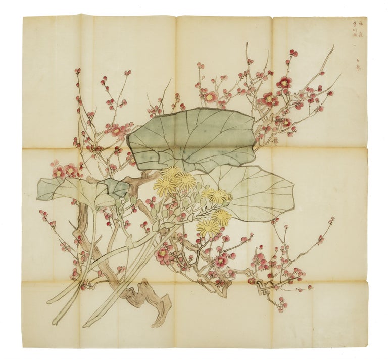 Item ID: 8847 Album of loose large folded sheets of designs for ceiling decorations prepared by various disciples (see below) of Matsumura Keibun. MATSUMURA KEIBUN’S DISCIPLES.