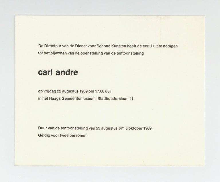 Item ID: 8876 Exhibition card: carl andre (22 August-5 October 1969). Carl ANDRE