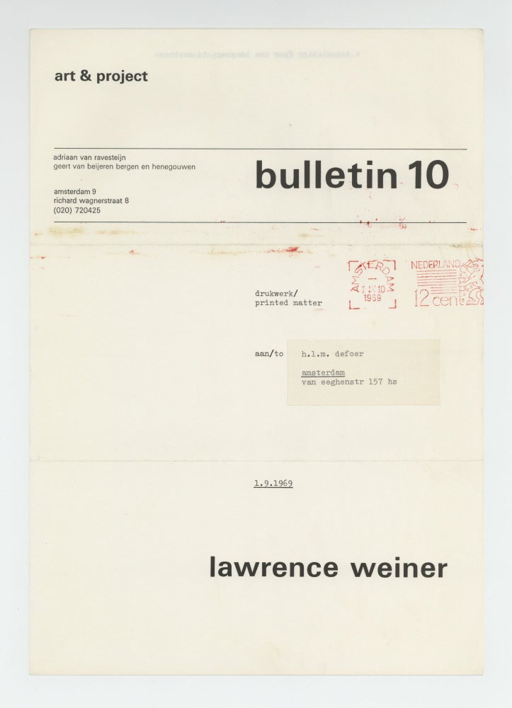 Item ID: 8882 bulletin 10 (1 September 1969). Lawrence WEINER.