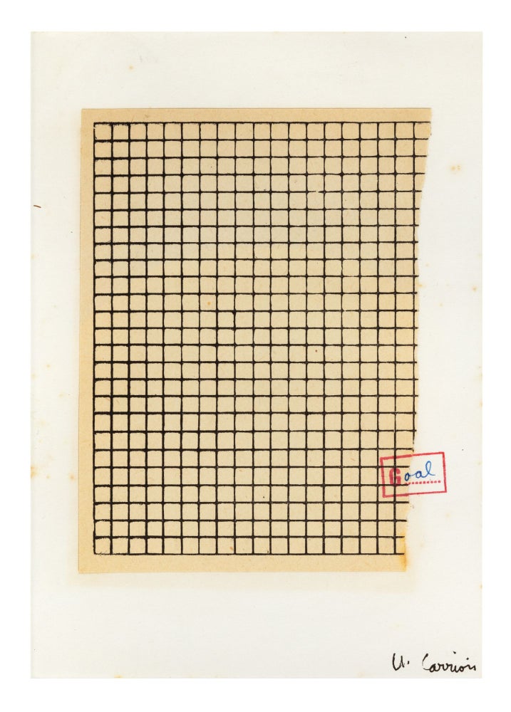 Item ID: 8888 A signed & stamped collage, torn sheet of graph paper (150 x ca. 110 mm.) pasted to...