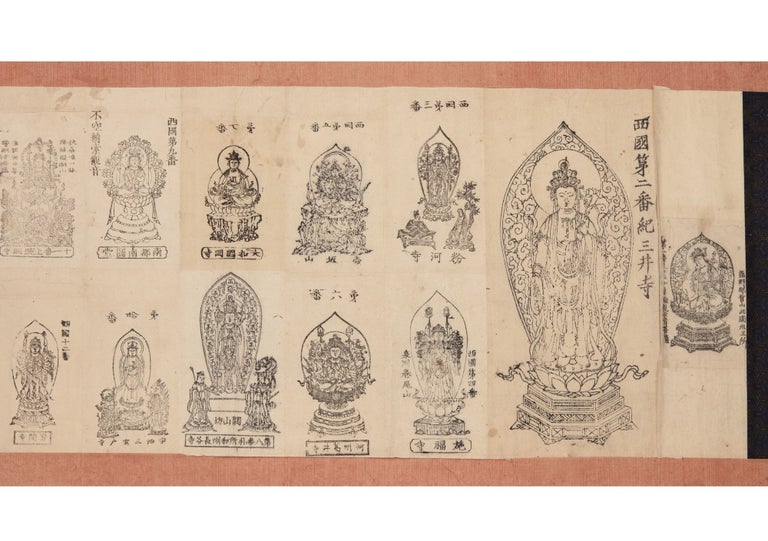 Item ID: 8939 Handscroll on paper, with 33 different woodcut images of the “Goddess of...