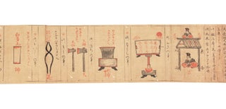 Handscroll on paper, entitled on manuscript label on outside of the beginning of the scroll &. SWORD SMITHING IN JAPAN.