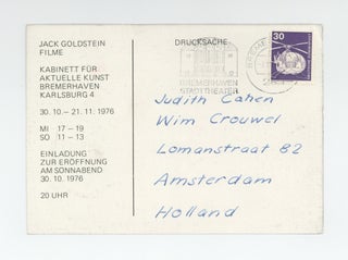 Exhibition postcard: Jack Goldstein: Filme (30 October-21 November 1976).