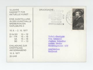 Exhibition postcard: 10 Jahre Kabinett für aktuelle Kunst: Eine Ausstellung in der Kunsthalle Bremerhaven (10 September-2 October 1977).