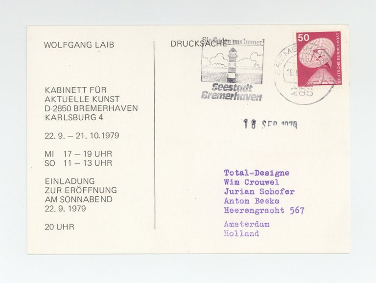 Item ID: 8965 Exhibition postcard: Wolfgang Laib (22 September-21 October 1979). Wolfgang...