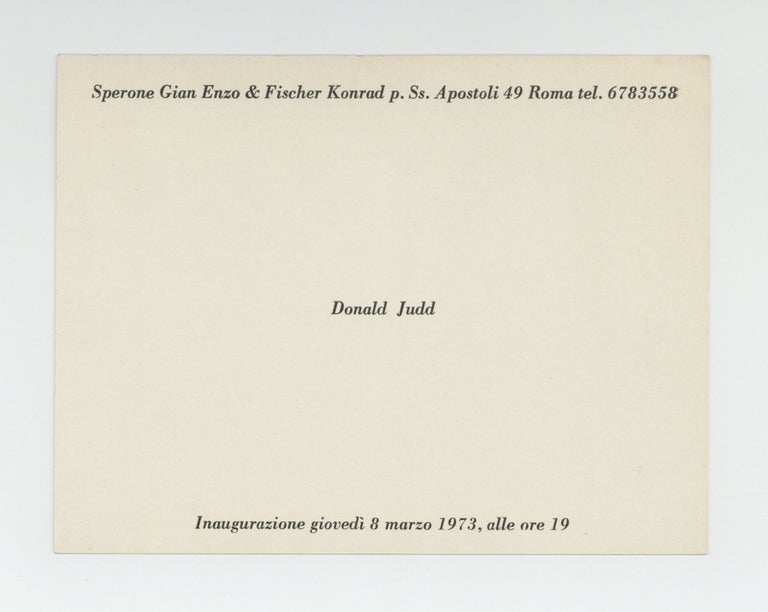 Item ID: 9049 Exhibition card: Donald Judd (opens 8 March 1973). Donald JUDD.