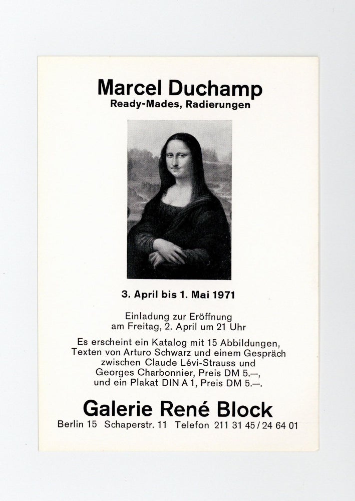 Item ID: 9104 Announcement card: Marcel Duchamp: Ready-Mades, Radierungen (3 April-1 May...