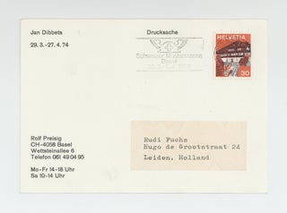 Exhibition postcard: Jan Dibbets: Land 9-81 Degrees (29 March-27 April 1974).