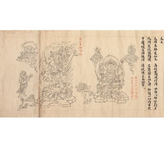 Handscroll on paper, entitled on a slip of paper formerly pasted on outside: “Sonyōshō” 尊容抄 [“Annotations on the Noble Countenances (of the Deities Depicted)”].