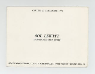 Exhibition card: Sol LeWitt: Incomplete Open Cubes (opens 23 September 1975).