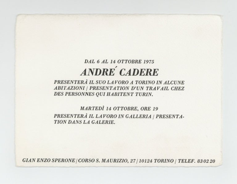 Item ID: 9196 Exhibition card: André Cadere presenterà il suo Lavoro a Torino in alcune...