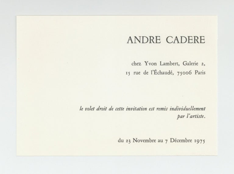 Item ID: 9197 Exhibition card: Andre Cadere (23 November-7 December 1975). Andre CADERE