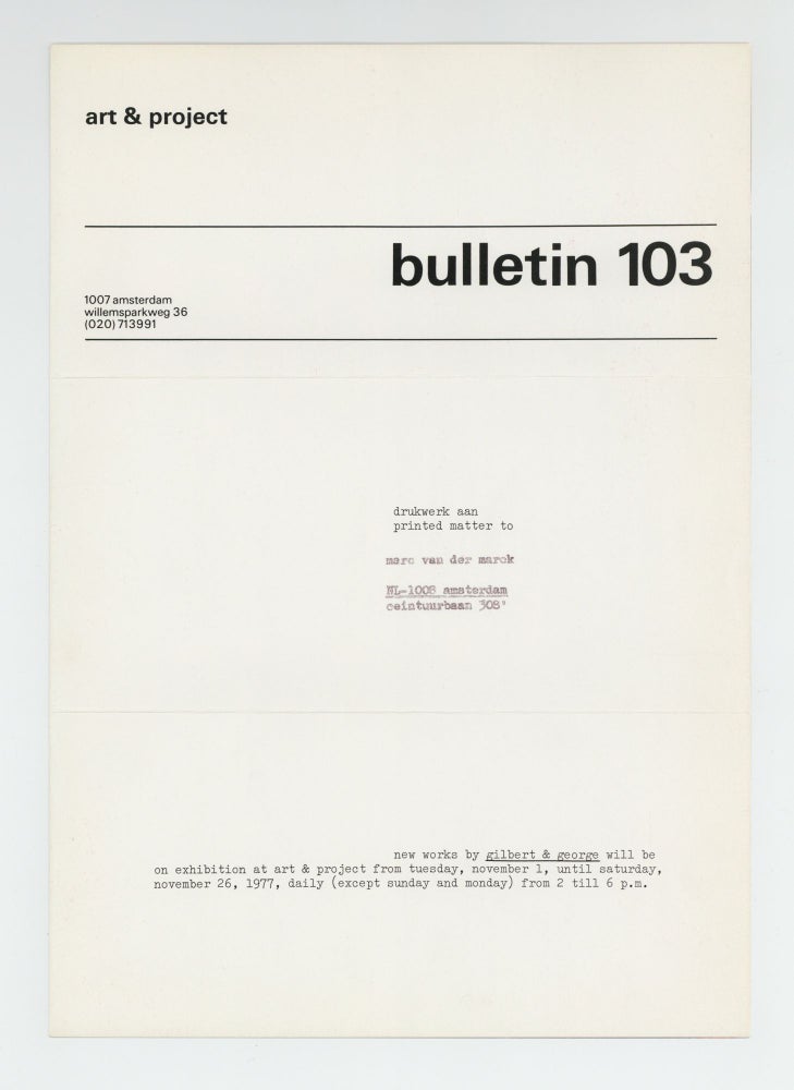 Item ID: 9231 bulletin 103 (1-26 November 1977). GILBERT, GEORGE