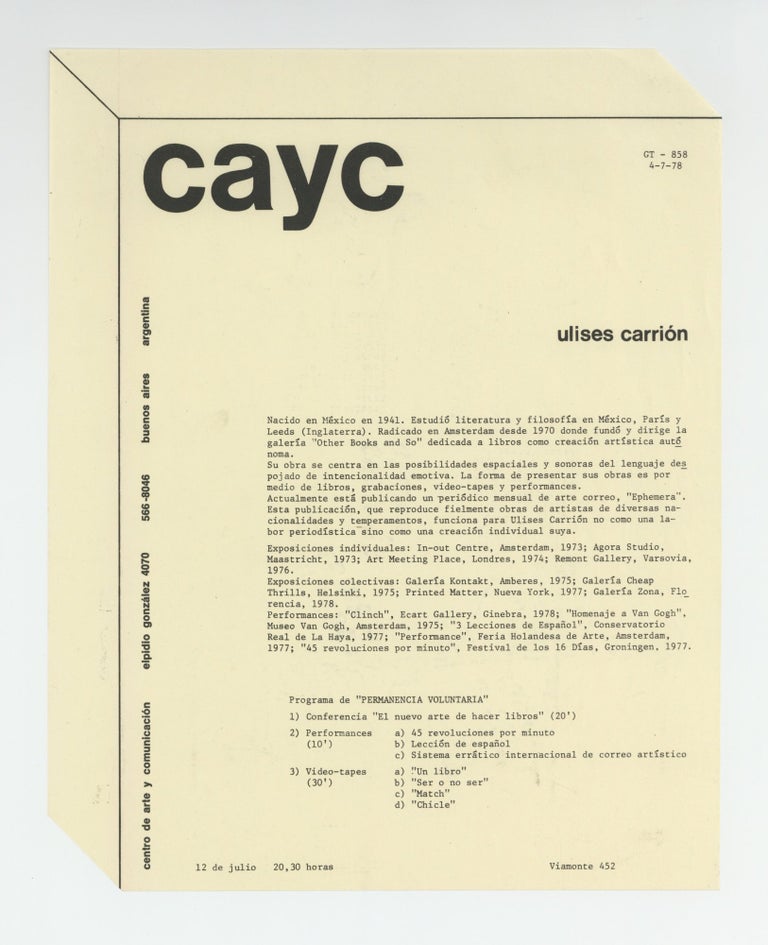 Item ID: 9237 cayc: ulises carrión, GT-858 (4 July 1978). Ulises CARRIÓN