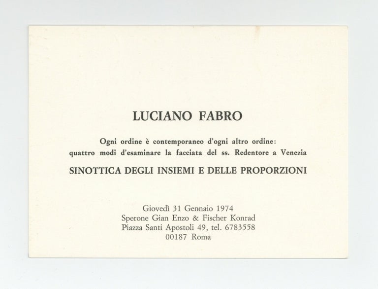 Item ID: 9244 Exhibition card: Luciano Fabro: Ogni ordine è contemporaneo d’ogni altro...