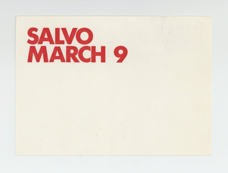Item ID: 9251 Exhibition postcard: Salvo (opens 9 March [1974]). SALVO