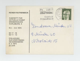 Exhibition postcard: Reiner Ruthenbeck (9 March-3 April 1974).